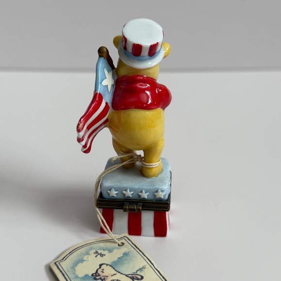 Vintage Disney Classic Winnie the Pooh Patriotic July Trinket Box American Flag - Picture 3 of 8